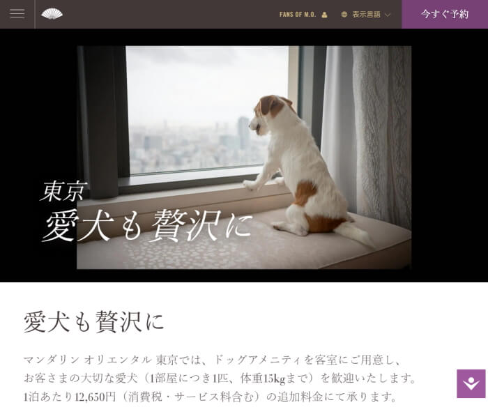 「マンダリン オリエンタル 東京」の犬ペット可を紹介するページのバナー